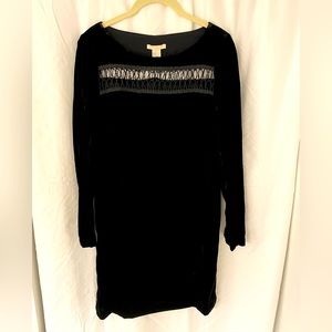 Short Black Velvet H&M Dress with Criss-Cross Collar Design